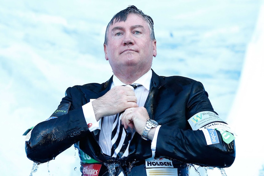 Eddie McGuire comes out of the water at the Big Freeze at the MCG
