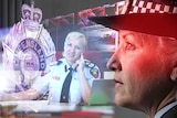A graphic of a QPS badge alongside a photo of Katarina Carroll at her desk and a close-up of her face.