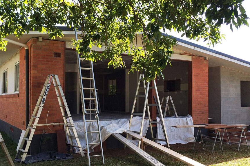 Renovation underway of a low-set red brick house at Edge Hill in Cairns.
