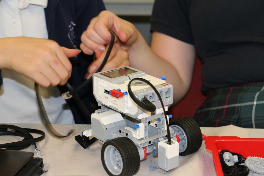 Students work on robotics project