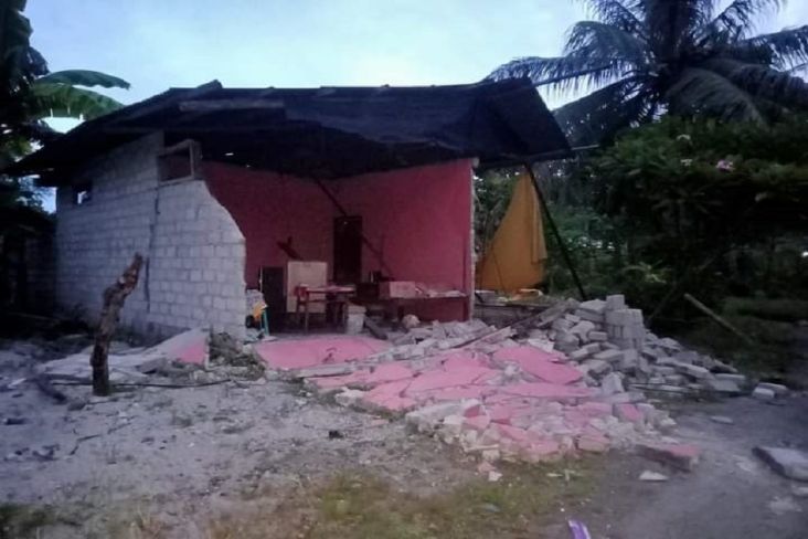 a brick house with pink interior is missing an entire wall