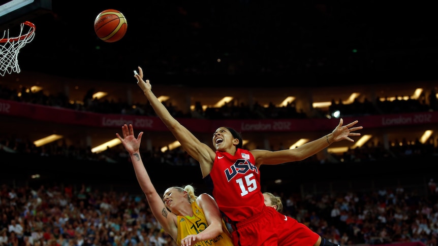 Candace Parker shoots over Lauren Jackson during the basketball semi-final