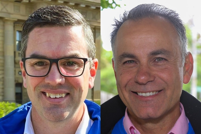 A composite image of Brad Battin and John Pesutto, both of whom are smiling and looking at the camera.