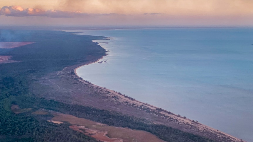 An aerial shot of Groote Eylandt, beaches can be seen bellow.