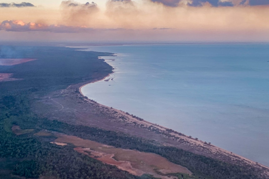 An aerial shot of Groote Eylandt, beaches can be seen bellow.