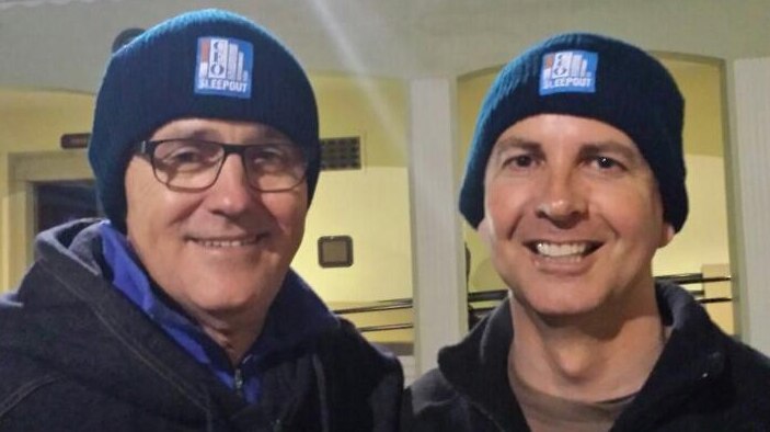 Federal Communications Minister Malcolm Turnbull and ACT Opposition Leader Jeremy Hanson at the CEO Sleepout.