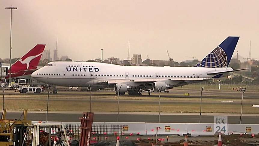 United flight 840 after its emergency landing in Sydney