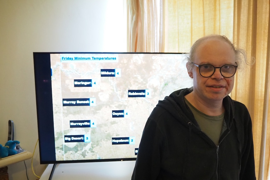 Man standing in front of television.