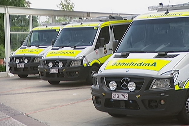 Ambulances lined up near the Emergency Department at the Canberra Hospital.