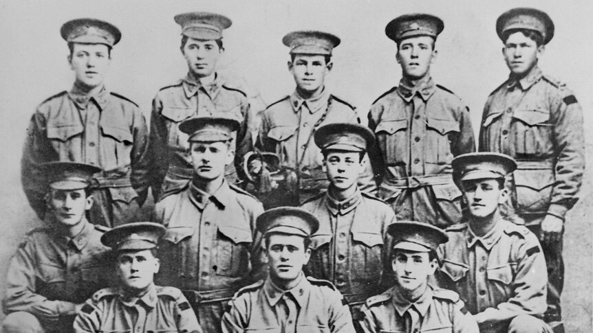 Group portrait of soldiers of B Company, 7th Battalion.