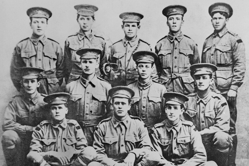 Group portrait of soldiers of B Company, 7th Battalion.