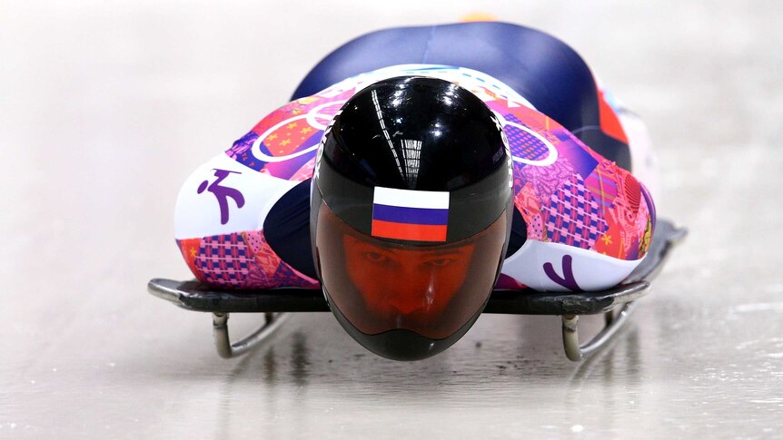 Alexander Tretiakov during the men's skeleton at Sochi Olympics