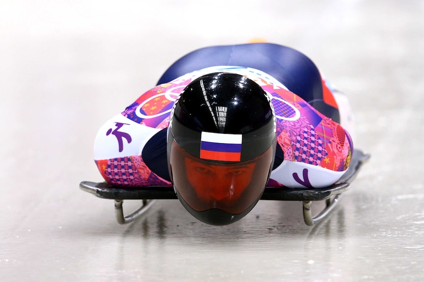 Alexander Tretiakov during the men's skeleton at Sochi Olympics