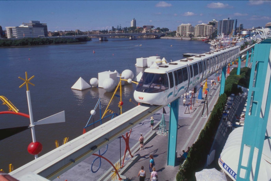 Expo 88 Monorail running by the Brisbane River