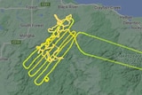 Flight path of helicopter search for two gold prospectors