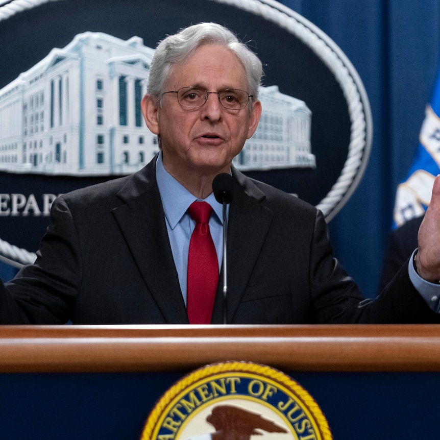 US Attorney General Merrick Garland speaks during a conference announcing a lawsuit against Ticketmaster. 