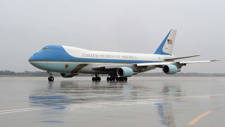 Air Force One prepares to take off.