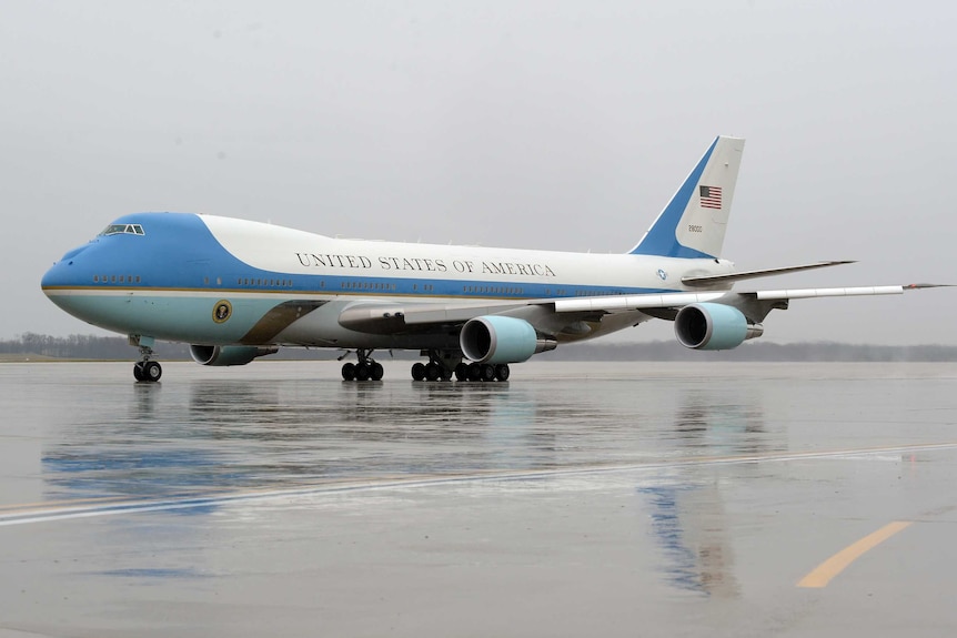 Air Force One prepares to take off.