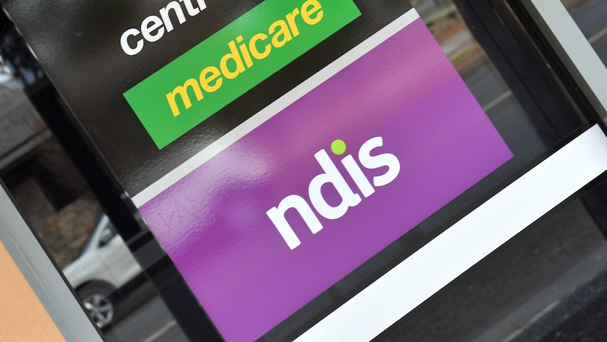 The NDIS logo, along with the Medicare and Centrelink logos