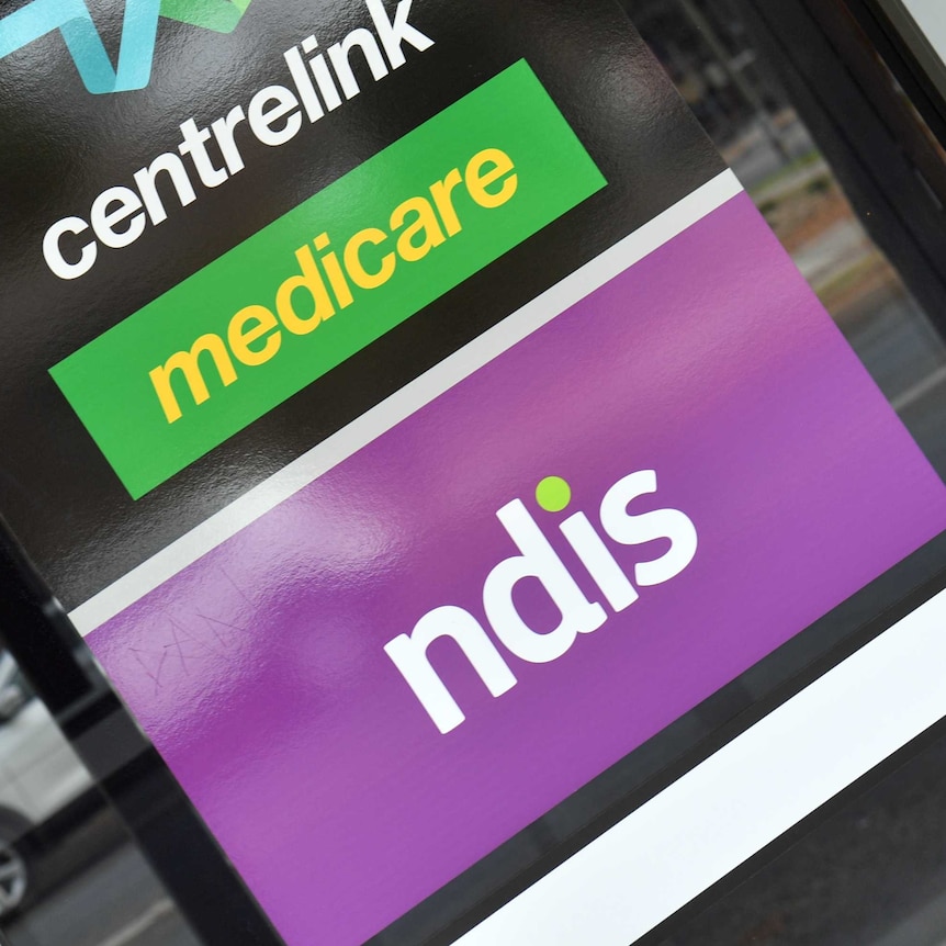 The NDIS logo, along with the Medicare and Centrelink logos