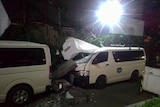 A car damaged by an earthquake in the Philippines.