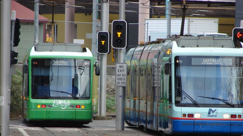 Two Sydney Light Rail trains.