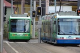 Two Sydney Light Rail cars at Market City May 2009