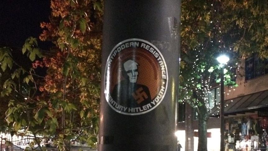 The Nazi stickers were found in the Canberra city yesterday.