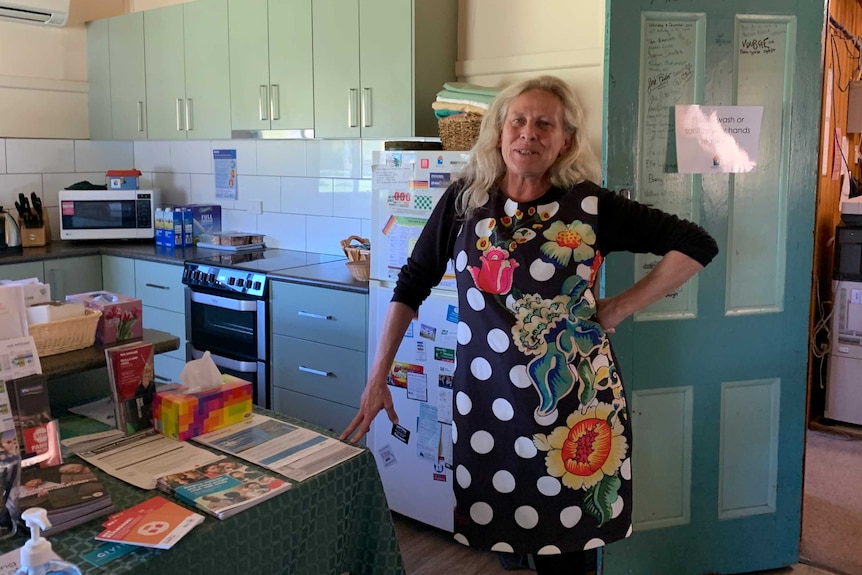 Evelyn Schmidt standing in kitchen of Buchan Neighbourhood House.