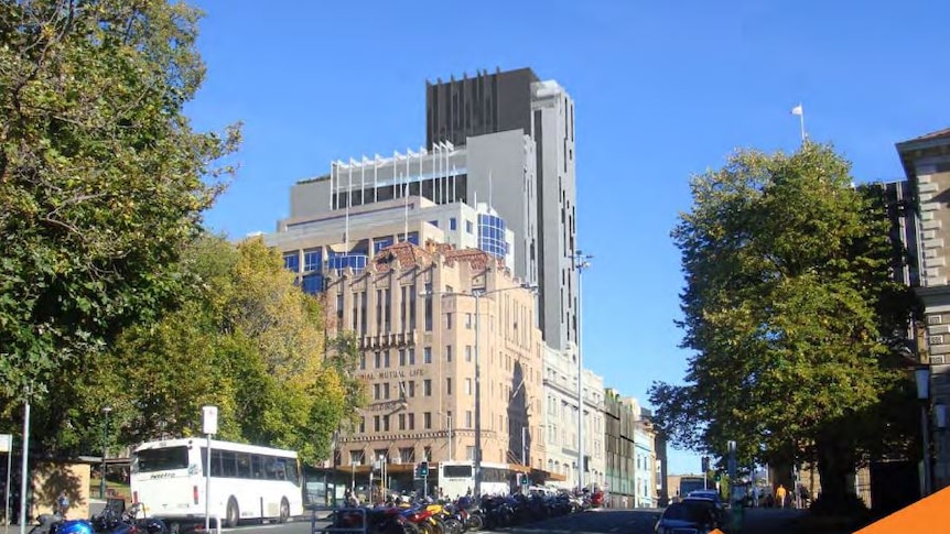 Hobart cityscape showing height of Palace Hotel building