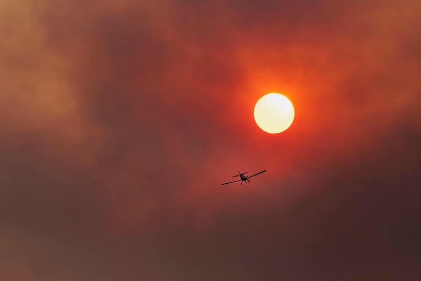 A fire sunset with a plane