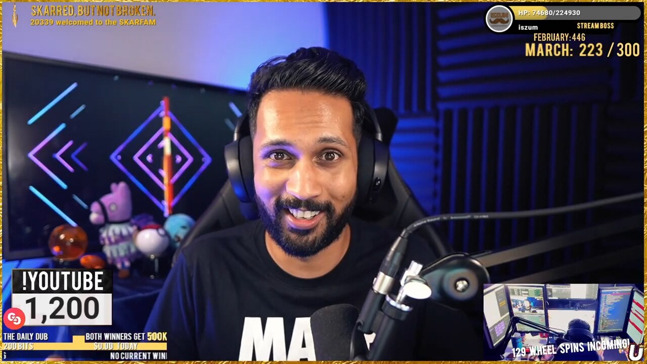 A screenshot of Kiran Skariah talking to his followers online via Twitch.