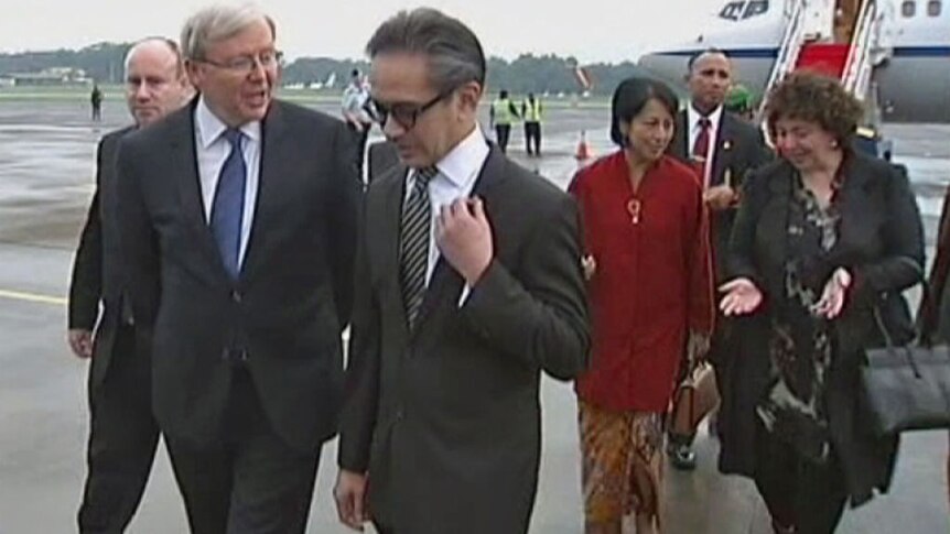 Kevin Rudd arrives in Jakarta for annual talks with Indonesian president.