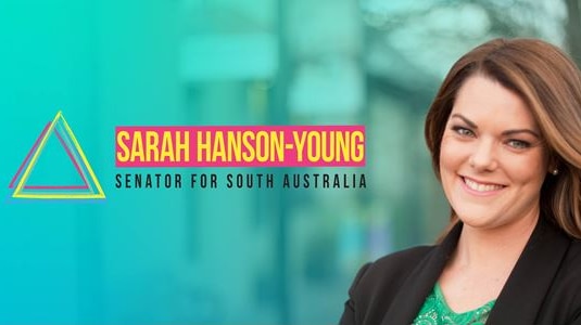 An image that says "Sarah Hanson-Young, Senator for South Australia" with no reference to the Greens.