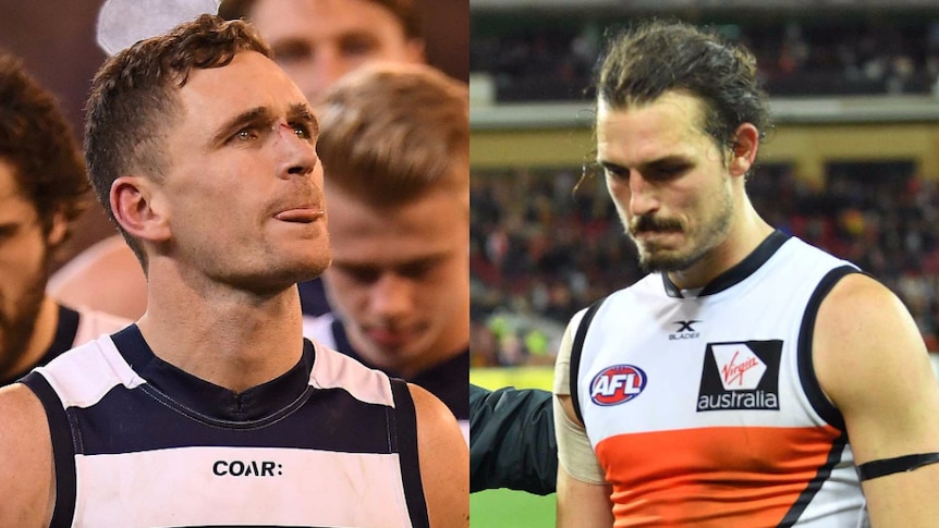 Composite image of Geelong's Joel Selwood and GWS coach Leon Cameron and Phil Davis.