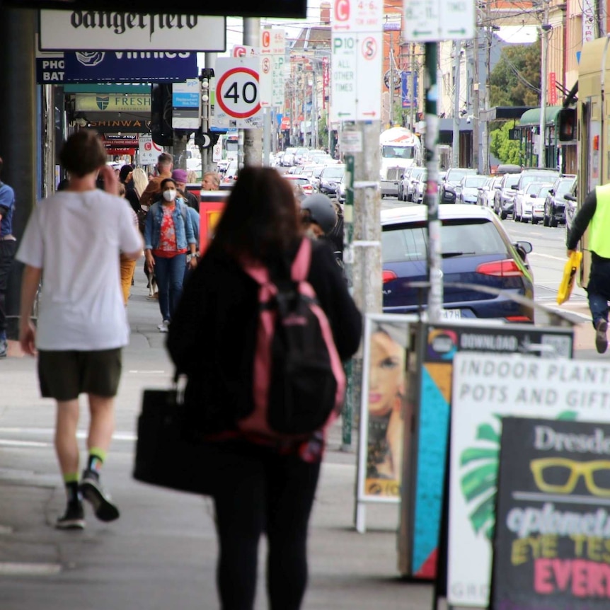 A busy suburban high street in Melbourne.