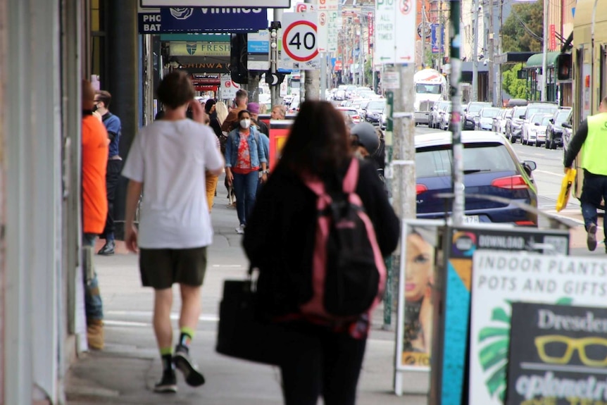 A busy suburban high street in Melbourne.