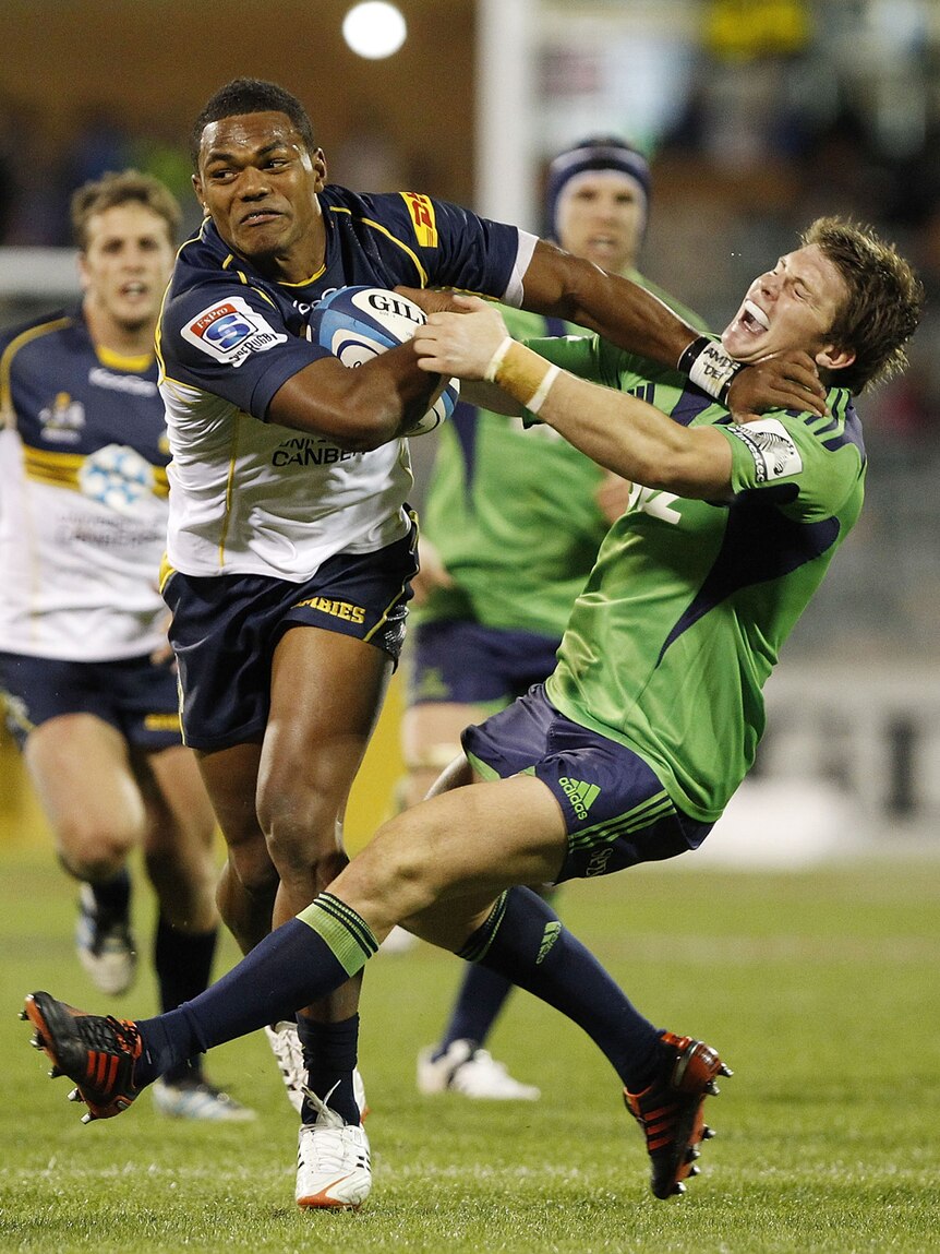 Henry Speight goes on a rampaging run for the Brumbies.