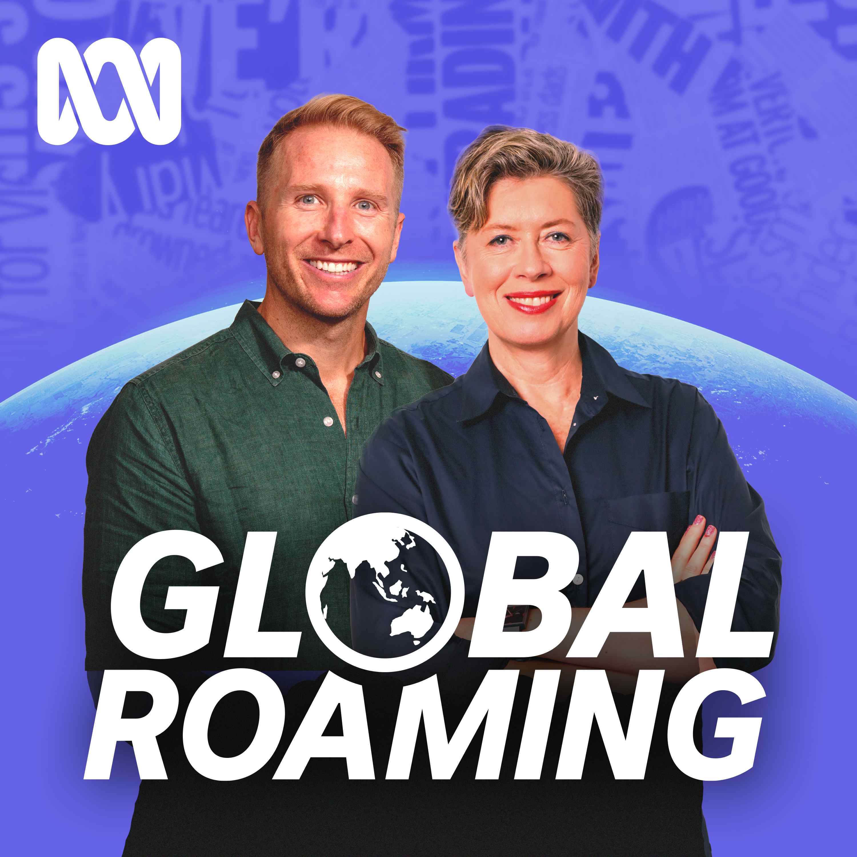 A woman and a man standing looking at the camera with the words Global Roaming at the forefront