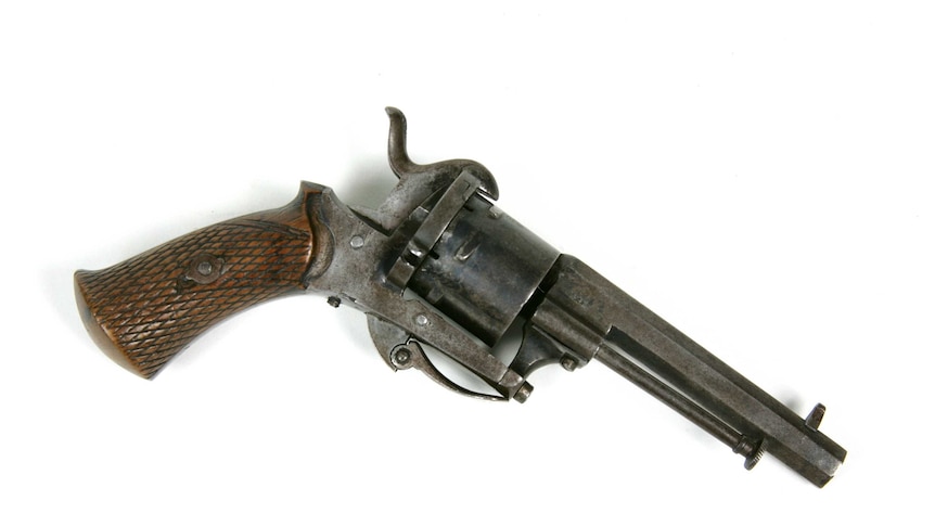 Thieves took two historic pistols, one this 6 shot black powder owned by "gentleman" bushranger Martin Cash.