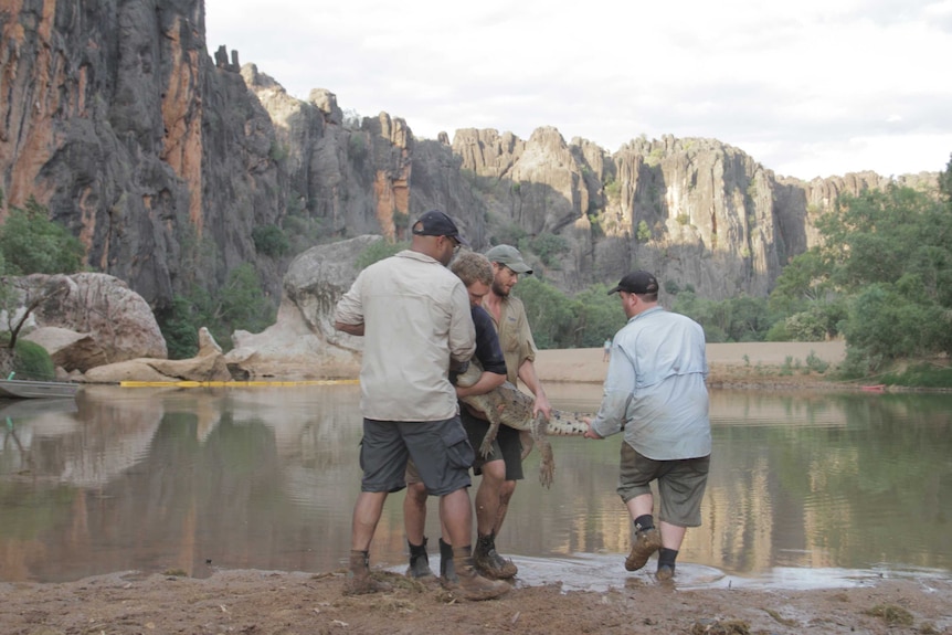 Rangers at Windjana Gorge during the recent survey of freshwater crocodile numbers.