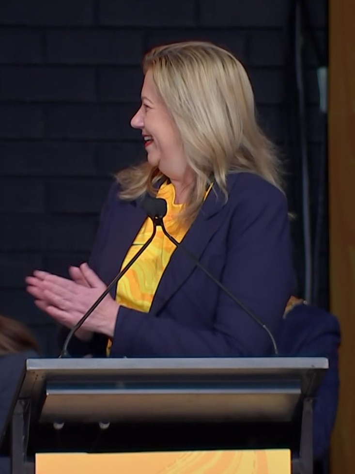 Premier Annastacia Palaszczuk clapping for the Matildas