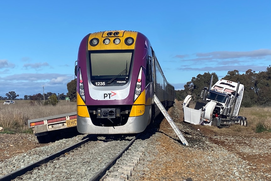 The damage from a train and truck