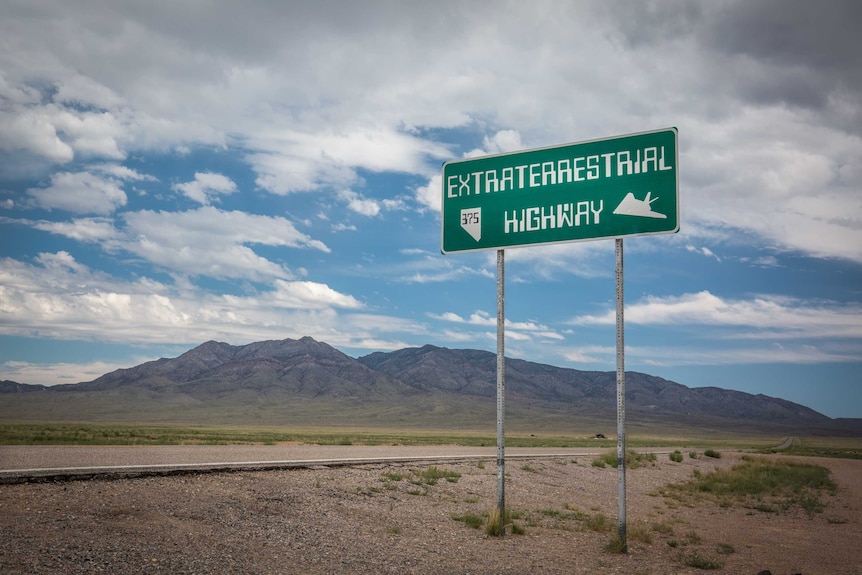 A sign that reads "Extraterrestrial Highway" on the road that leads to Area 51