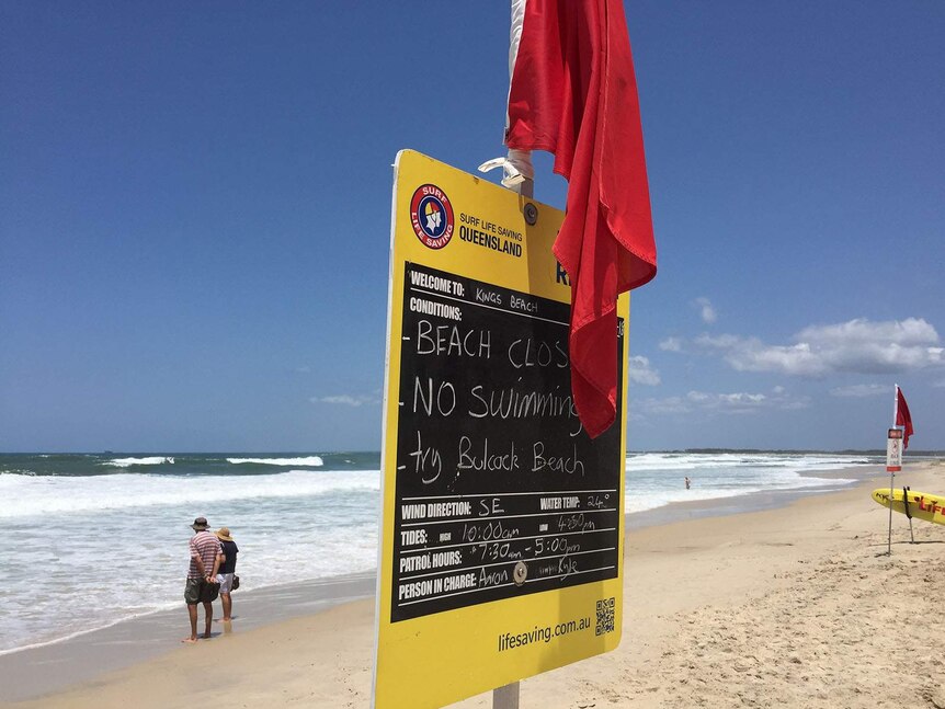 A sign declaring Kings Beach closed in Caloundra