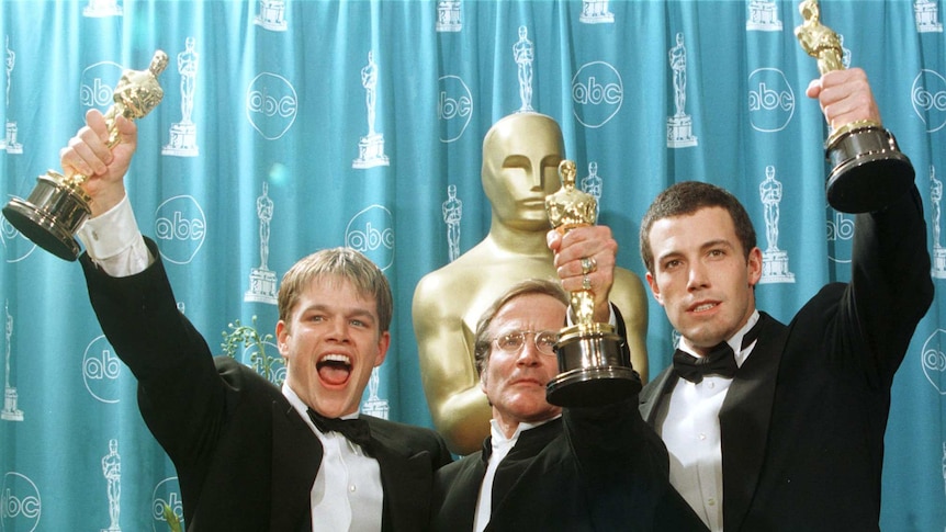 Robin Williams, Matt Damon and Ben Affleck with their Oscars