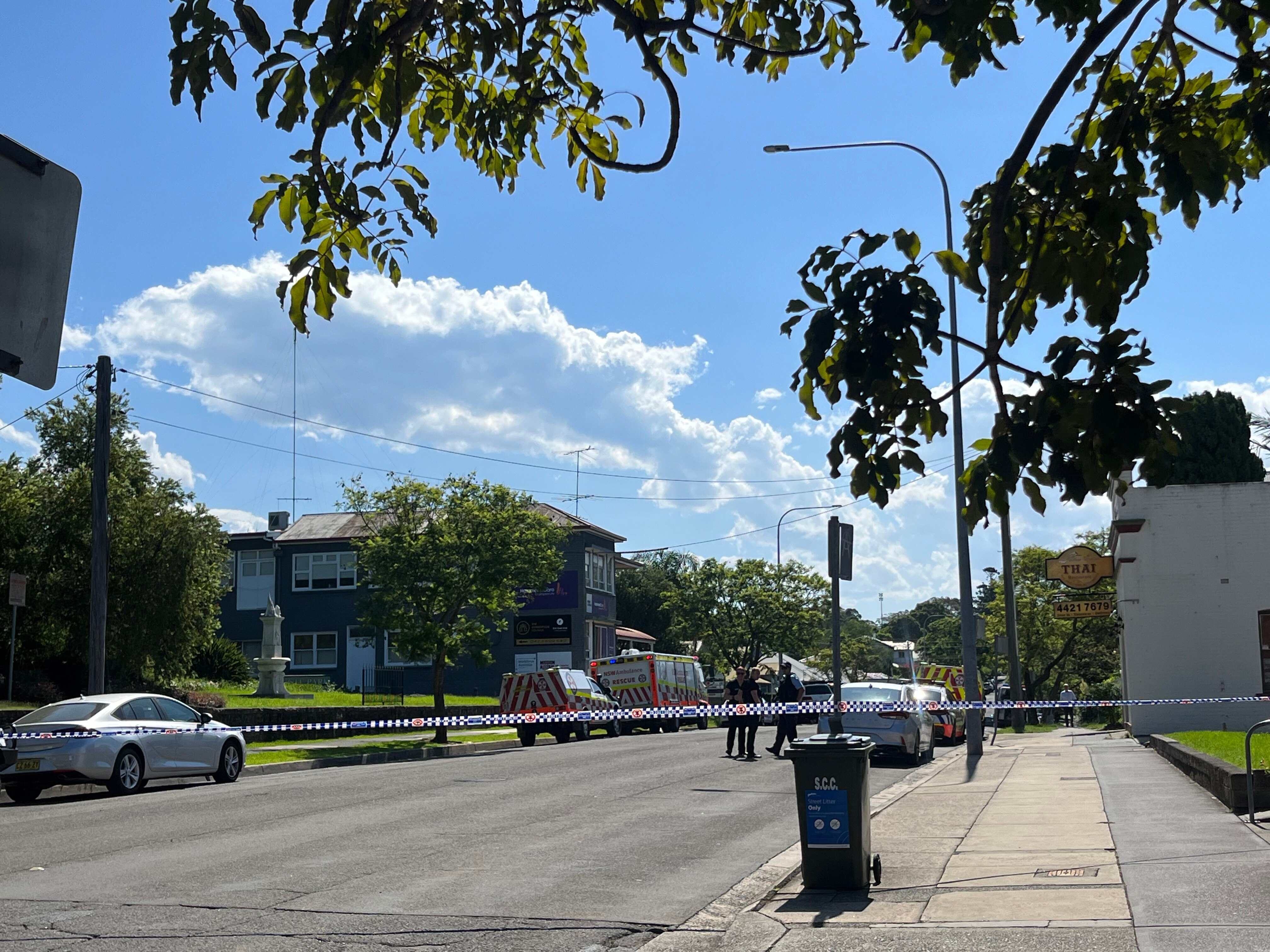 Emergency service vehicles on main street