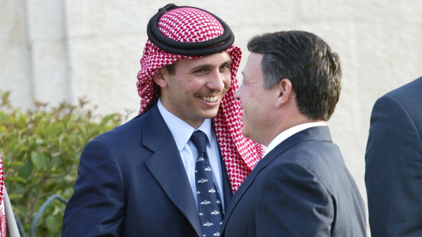 Jordananian King Abdullah II (R) is greeted by his brother Prince Hamzah in Amman, Jordan.