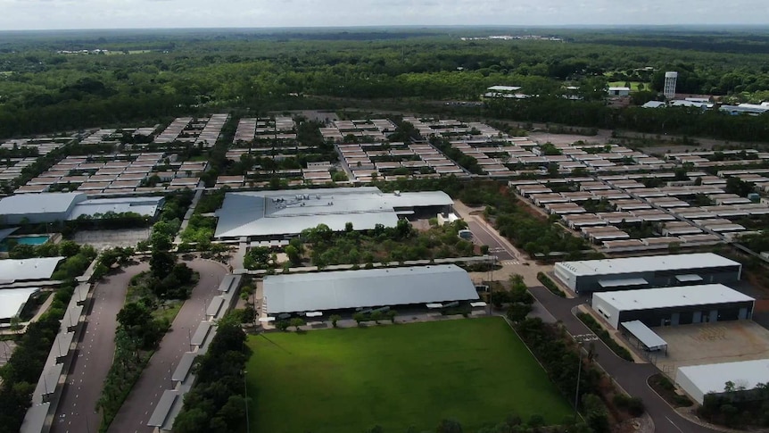 An drone shot of the Inpex worker's village.