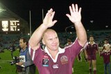 Allan Langer waves to the crowd after State of Origin 3 in Sydney in 2002.